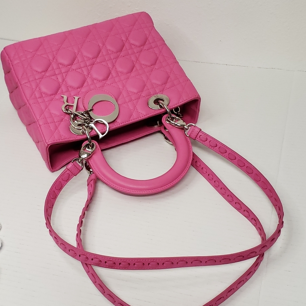 Authentic Dior Lady Dior Pink Cannage Leather Medium Bag - Picture 4 of 16